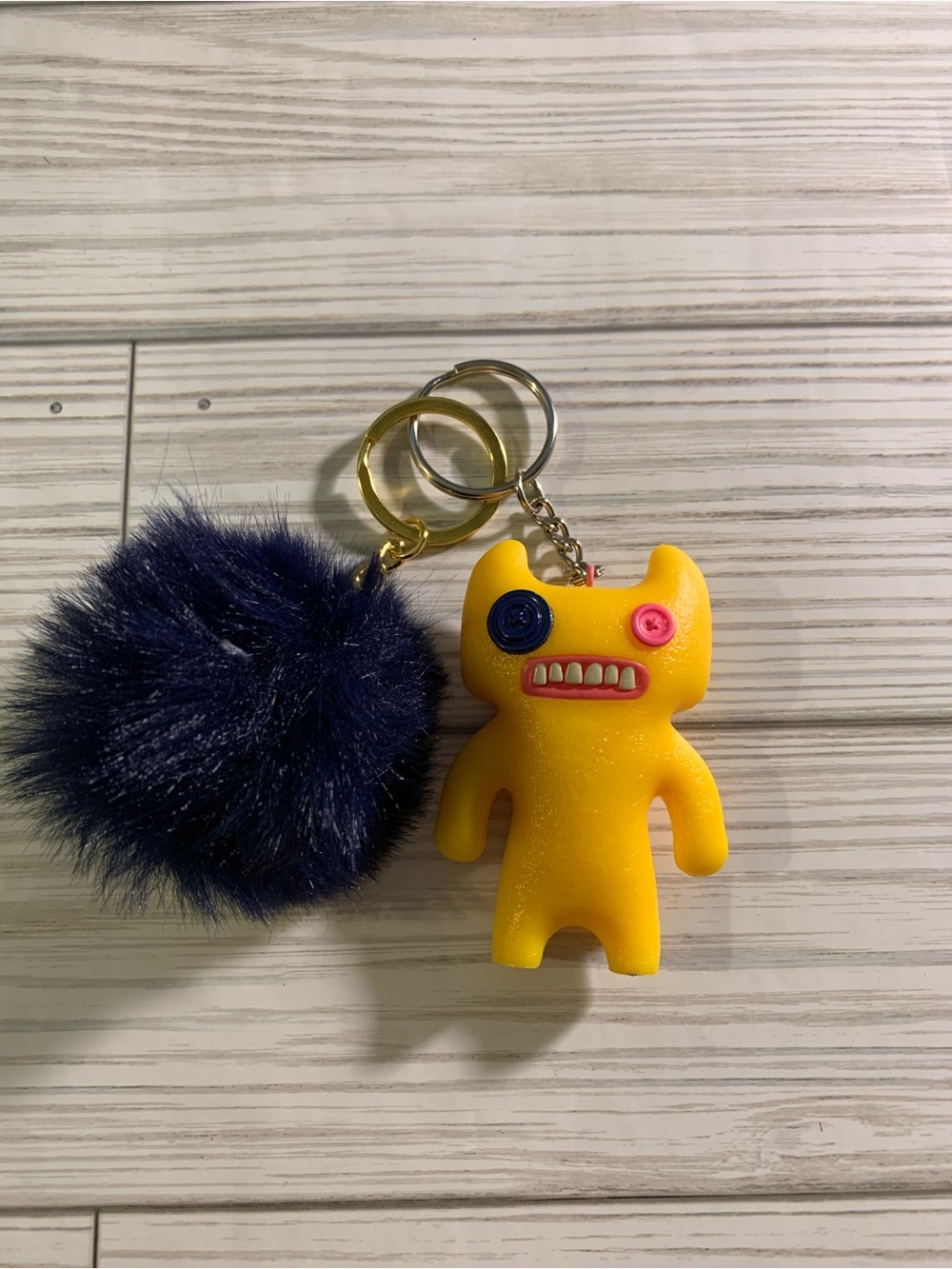 NWOT Fuggler Yellow Keychain with Navy Pom Pom